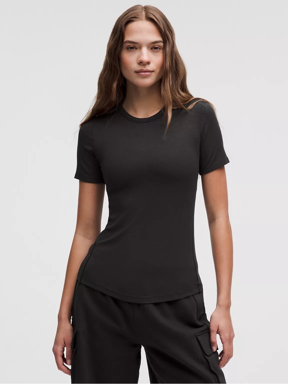 lululemon athletica Black Hold Tight Short Sleeve Shirt Ribbed Body Contour Slim